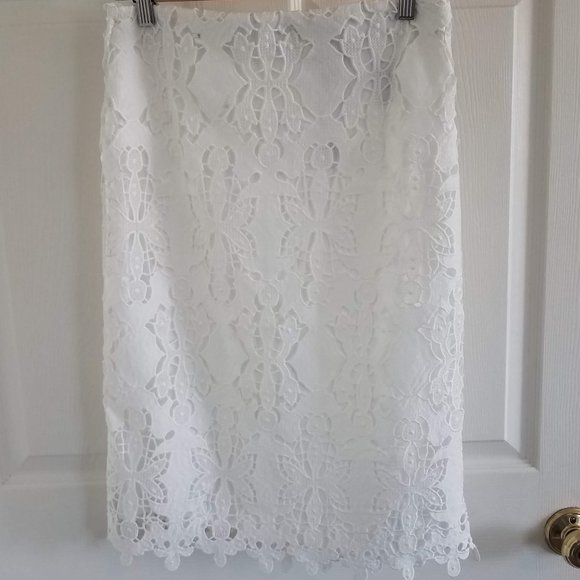 White Floral Print Cutout Pencil Skirt - Picture 9 of 9